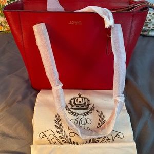 LAUREN BY RALPH LAUREN RED LEATHER CARRYOVER  BAG MEDIUM SIZE